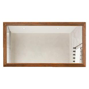 2025新款洗漱台镜子挂墙式中古风实木框高清玻璃镜复古定制浴室镜