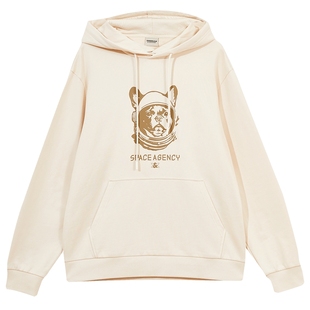 杰克琼斯秋季纯棉舒适柔软时尚潮法斗狗斜纹印花图案连帽卫衣男装