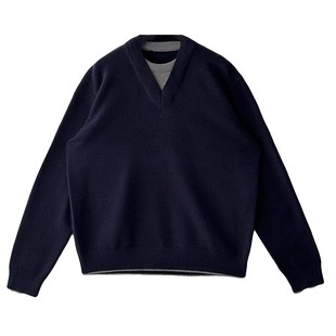 Nick Tian 假两件休闲V领长袖针织衫男秋冬新款宽松毛衣打底衫