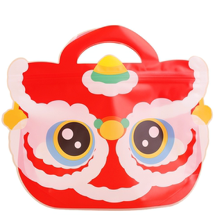 国风醒狮喜庆大号零食糖果礼物手作按压密封包装袋新年伴手礼手提