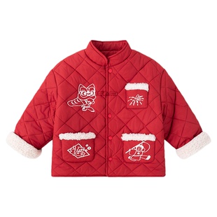 嘟嘟家宝宝礼服儿童棉服外套红色喜庆男童拜年服女童年服男宝年装