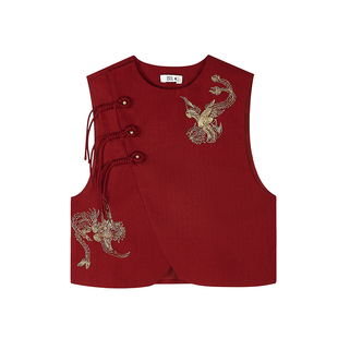 织造司[火雀]华彩东方秀款国风盘金绣改良马甲外套立领衬衫阔腿裤