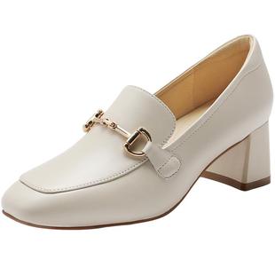 百丽女鞋子新款妈妈鞋上班穿不累脚深口单鞋高跟乐福鞋B1L1DAA4