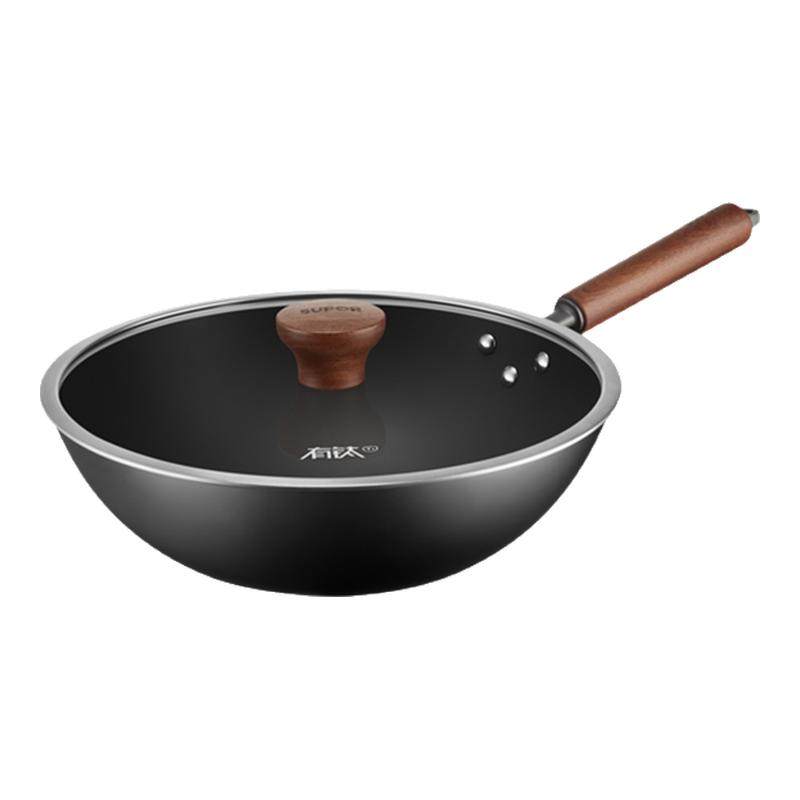 苏泊尔铁锅有钛无涂层铸铁不粘锅官方旗舰店正品厨师专用炒锅家用