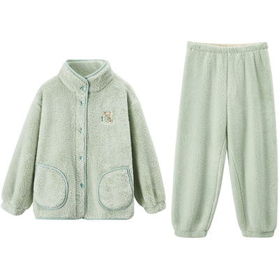 红豆女泡泡绒睡衣加厚防静电外穿