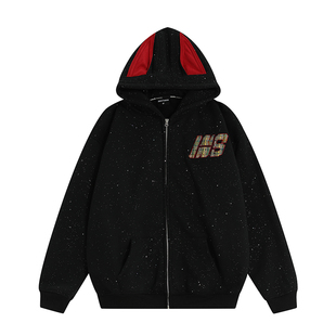 INSstudios 国潮情侣美式杜宾犬耳朵连帽卫衣满天星加绒开衫外套