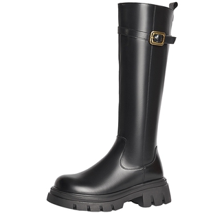 森达骑士靴女鞋冬季厚底增高显瘦中跟粗跟拉链长筒过膝靴ZTE47DG4