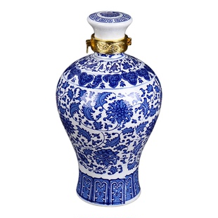 景德镇仿古陶瓷泡酒瓶 三斤装青花缠枝莲梅瓶酒坛 2斤3斤密封酒罐
