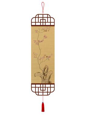 中式花鸟石韵图竹编挂画玄关装饰画竹帘挂画茶室客厅书房竹帘画