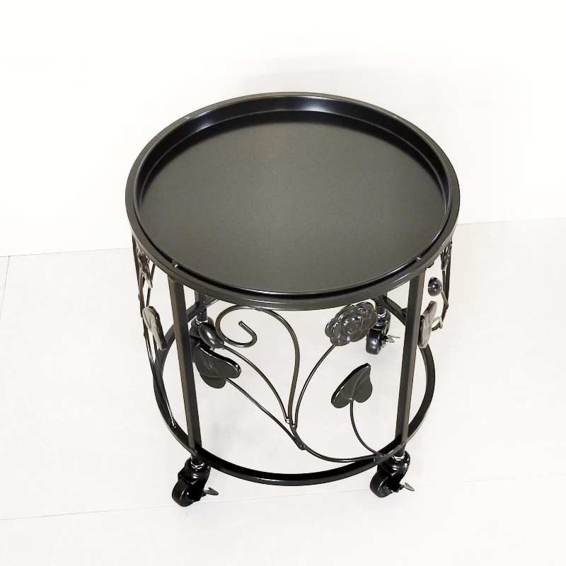 客厅落地式铁艺花盆架鱼缸架子 地面单层矮花架特大号带轮可移动