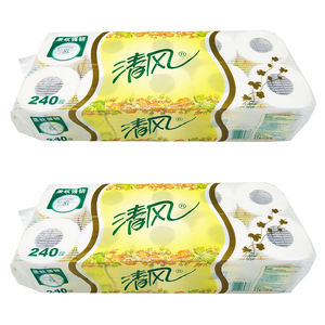 清风卷筒纸黄清风有芯卫生纸190段4层柔韧家用实惠厕所纸