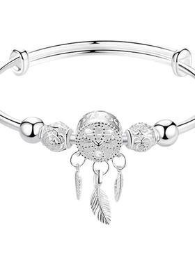 捕梦网银手镯女999纯银实心足银