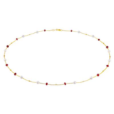 海蒂珠宝 时愿 3-3.5mm淡水珍珠满天星项链18K金红宝石送女友礼物