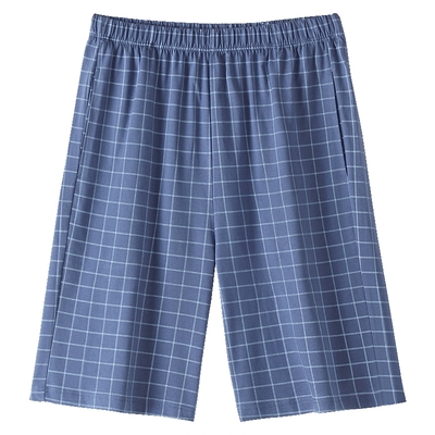 秋鹿春夏睡裤女纯棉家居裤日系格子休闲情侣五分裤男宽松七分裤