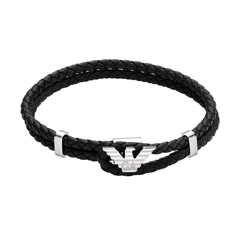 【自营】Armani阿玛尼经典LOGO系列皮革编织手链男潮流礼物送男友