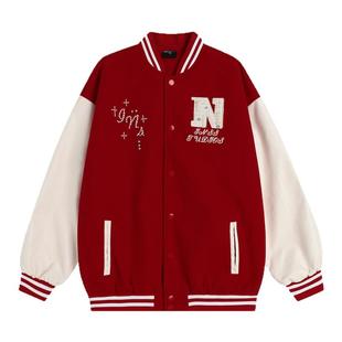 INSstudios 国潮美式复古「撞色拼接钉珍珠棒球服」宽松夹克外套