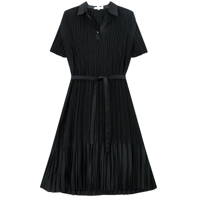 滨波春夏女素色褶皱熟女风连衣裙