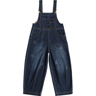 深色牛仔背带裤秋季阔腿长裤显瘦