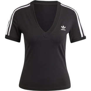 Adidas/阿迪达斯正品三叶草女士V领修身简约短袖T恤IU2416