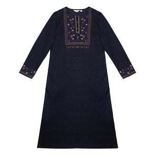 布符秋冬新款官方原创宽松羊毛民族刺绣连衣裙女圆领时尚百搭
