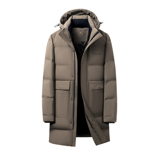 皮尔卡丹90%白鹅绒羽绒服男中长款冬季中年商务休闲保暖厚款外套