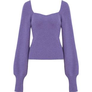 DPLAY紫色毛衣春季女气质高级多巴胺法式方领针织衫上衣毛衣女