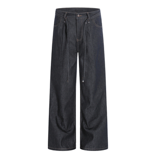 YGAN剑道双打褶13盎司原牛A字牛仔裤男款微喇直筒垂感休闲西裤