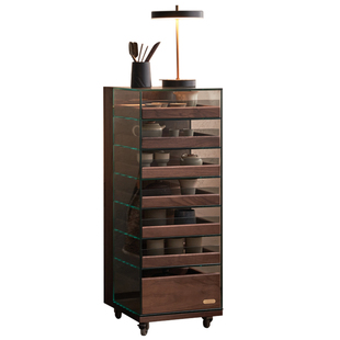 玻璃展示柜沙发边柜黑胡桃木可移动首饰收纳柜手办柜子实木茶具柜