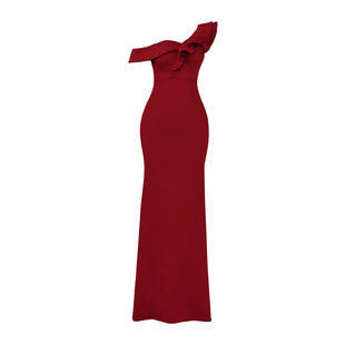 宴会晚礼服包臀优雅荷叶边露肩生日主持年会长裙修身显瘦连衣裙女