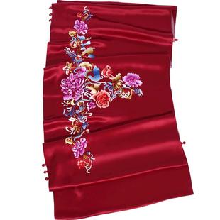 披肩围巾女苏绣真丝手工刺绣桑蚕丝红色妈妈旗袍礼服外搭高端丝巾