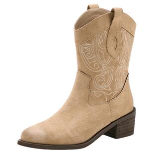 星期六厚底短靴女款2025新款冬季尖头西部牛仔靴子复古绒面马丁靴