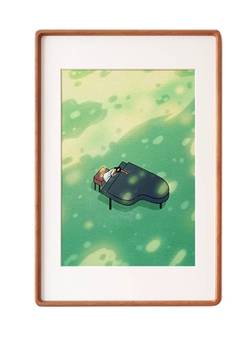 治愈系挂画插画实木框挂画