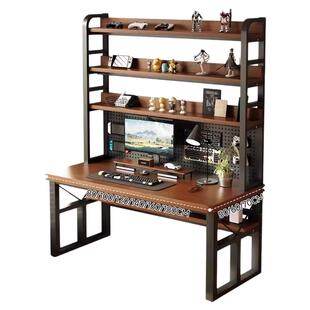 三梦实木电脑桌洞洞板书桌书架一体桌子卧室学生学习桌家用办公桌