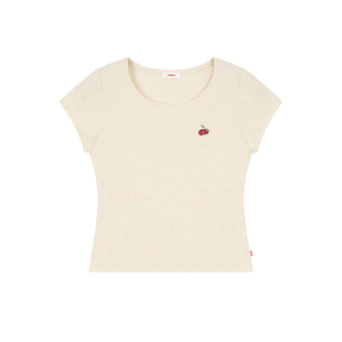 樱桃KIRSH 经典刺绣修身短袖T恤女2026夏季彩点圆领甜美短款上衣