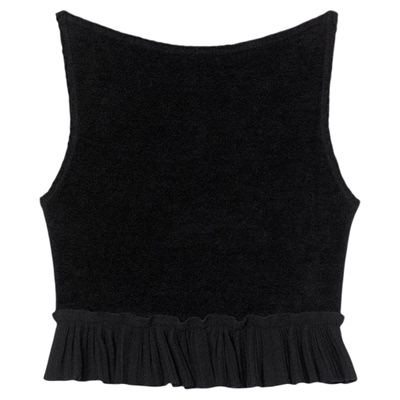 SANDRO黑色绒面毛边针织背心