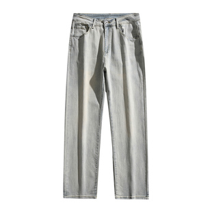 浅色修身直筒牛仔裤男夏季美式高街微喇裤子潮牌vibe显瘦休闲长裤