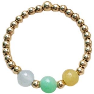 天然翡翠14k包金小金珠戒指简约时尚个性转运珠细指环女轻奢设计