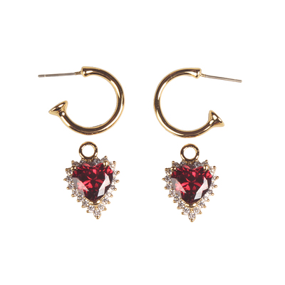 aviho过年红色爱心耳环小众锆石