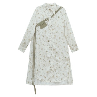 it'real新中式风印花衬衫连衣裙女复古翻领收腰中长裙长袖碎花裙