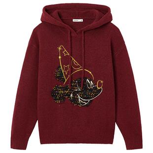 【迪士尼系列】热风2025年冬季新款女士魔法米奇带帽针织衫-DSN