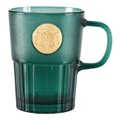 星巴克400ml墨绿女神铭牌玻璃杯