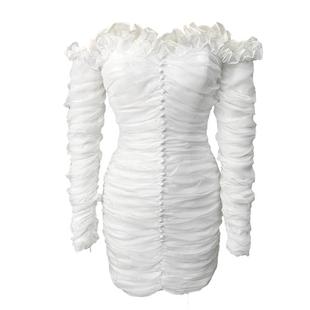 雪白色抹胸性感连衣裙包臀裙褶皱秋冬夜店修身气质欧根纱显瘦女装