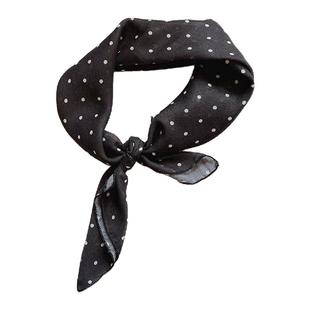 日系文艺波点白色丝巾小方巾女春夏叠穿时尚领巾脖绑围巾装饰头巾