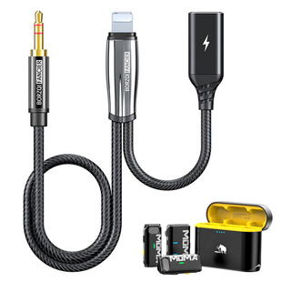 Ktele 猛玛M1苹果手机边充电边直播一分二连接线猛犸罗德大疆无线麦克风二合一转接头3.5mm录音频线转换器