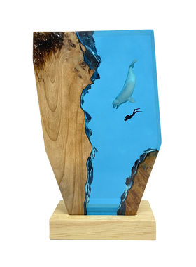 带灯光室内家居饰品实木树脂装饰