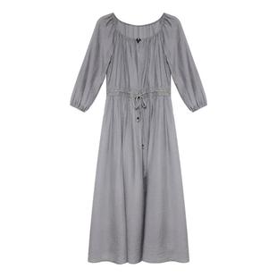 贰羊设计【文澜】U领灯笼袖连衣裙女醋酸莱赛尔宽松显瘦垂感长裙