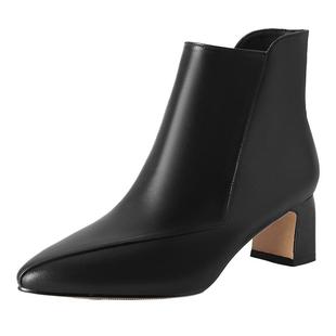 达芙妮靴子短靴女2026新款秋春季春款尖头高跟鞋妈妈靴子女鞋粗跟