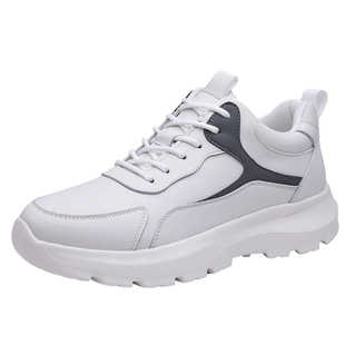 新款真牛皮男款运动休闲鞋真皮软底软面跑步鞋小白鞋内增高男鞋子