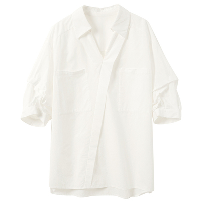 ibudu2025夏季新款解构白衬衫设计感七分袖宽松衬衣简约女