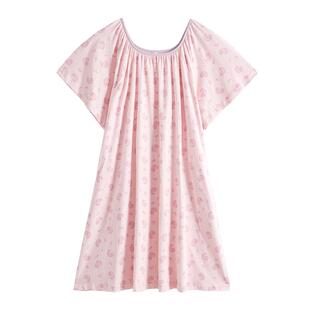 康妮雅睡裙女夏季纯棉新款短袖睡衣裙家居服套装薄款圆领柔软凉感